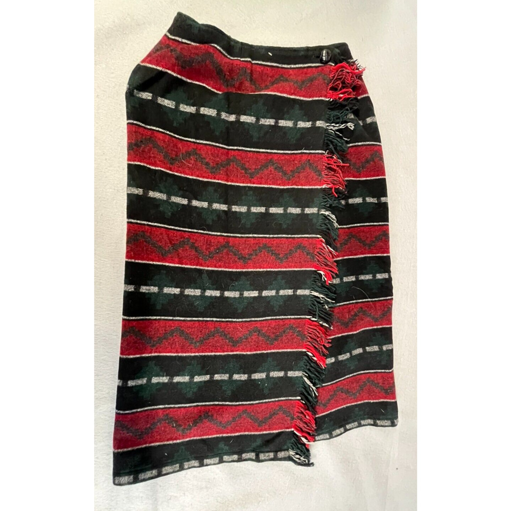Roo Crossing Southwestern Aztec Midi Skirt wrap Colorful Wool Blend Size 10